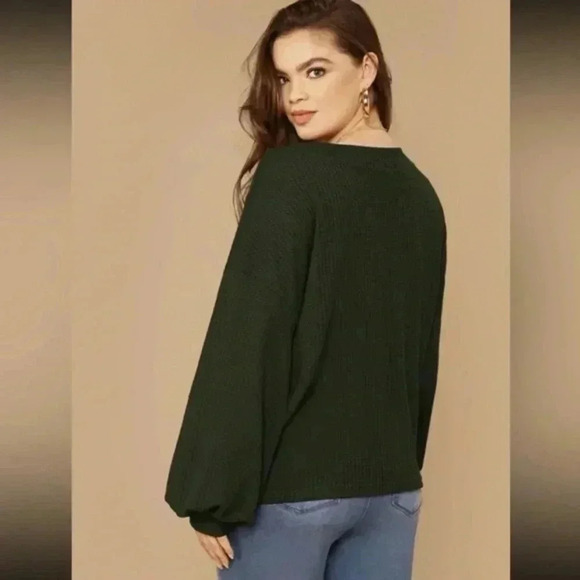 BNWT PLUS Oversized, waffle-weave sweater, dark green - Picture 3 of 4